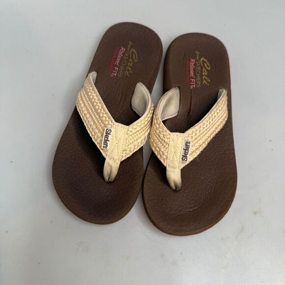 Skechers Cali Asana Women’s US Size 8 Yoga Foam Flip Flops Cream Brown Knit - Picture 6 of 16